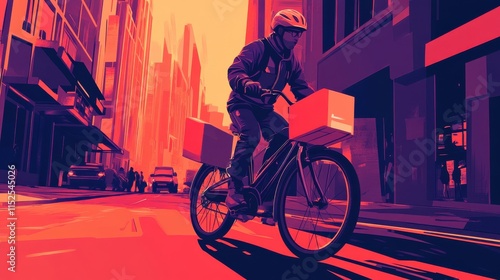 Wallpaper Mural Urban Delivery Cyclist Riding Through City Streets at Sunset Torontodigital.ca