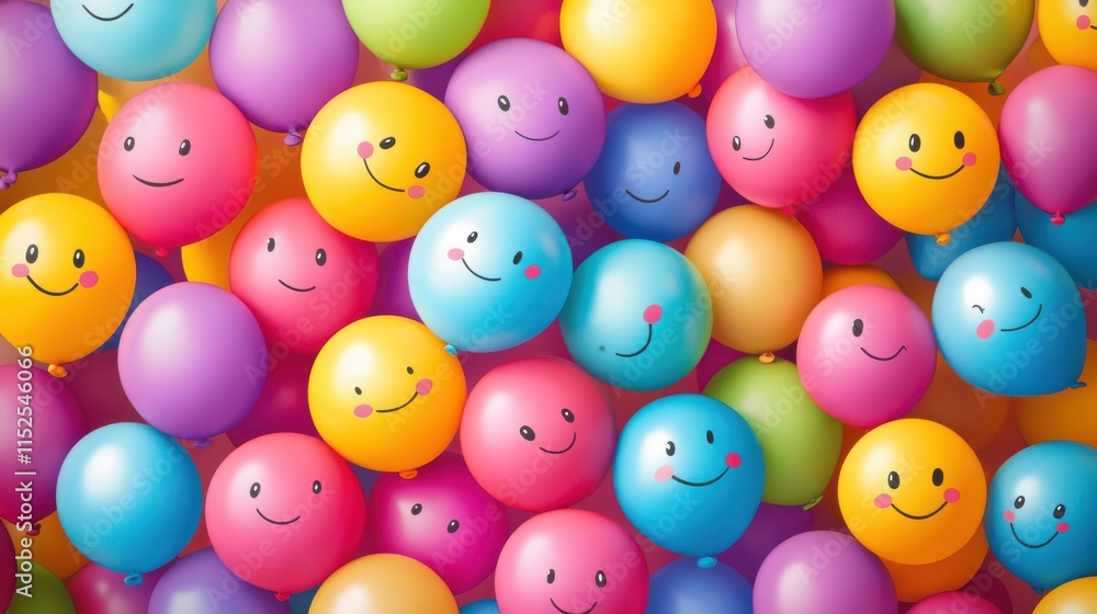 Colorful Balloons with Smiley Faces in a Cheerful Background Colorful Balloons with Smiley Faces in a Cheerful Background