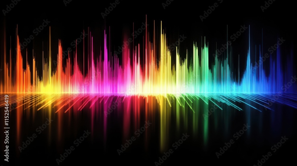 Colorful Sound Wave Visualization with Reflection on Black Background Colorful Sound Wave Visualization with Reflection on Black Background