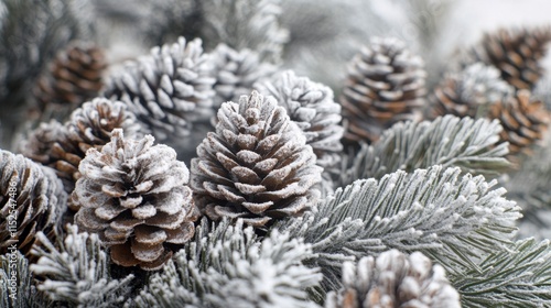 Snow-Covered Pine Cones and Branches Winter Close-Up