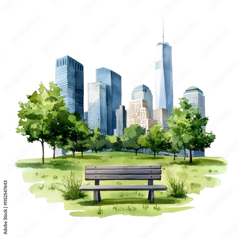 Fototapeta premium Tranquil Urban Park in Watercolor Style