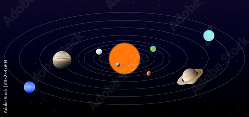 Nice Solar System Illustration with the Sun and Planets. Realistic Illustration.