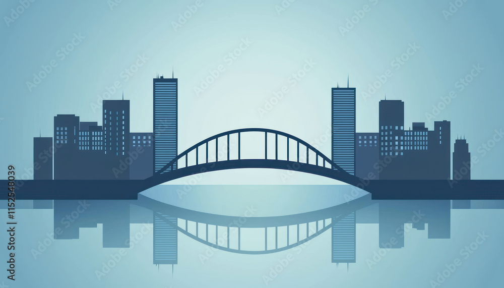 Naklejka premium A bridge symbol connecting two sides with business buildings, showcasing leadership and success together