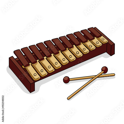 Wooden Xylophone with Mallets on a White Background.