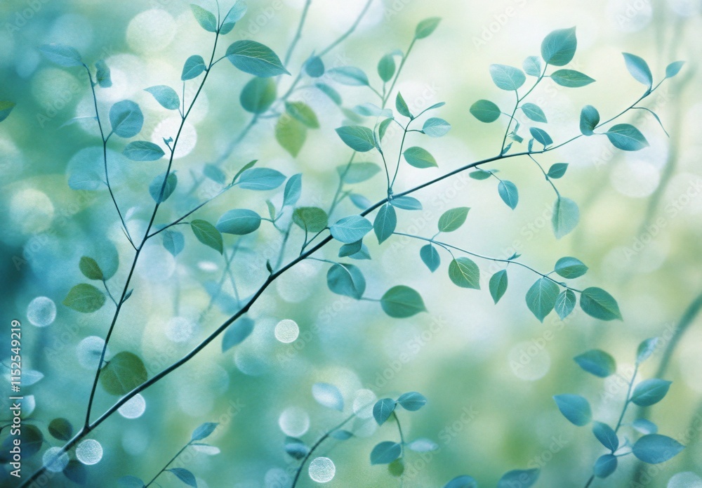 Obraz premium Serene Teal Leaves Abstract Nature Background