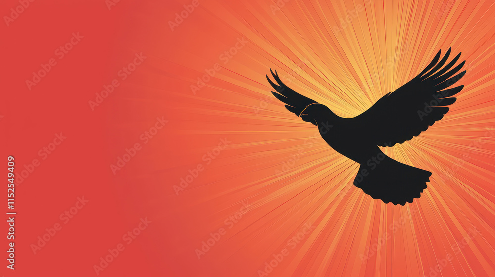 Fototapeta premium A single soaring bird silhouette against vibrant sunrise, symbolizing freedom and success in business