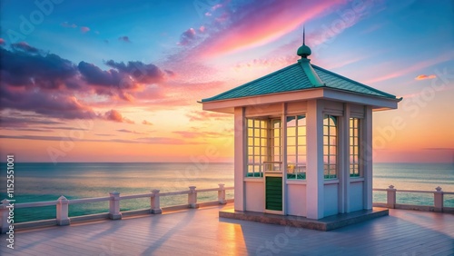 Pastel architecture hugs the coast; calm seas, dreamy colors paint a perfect summer scene.