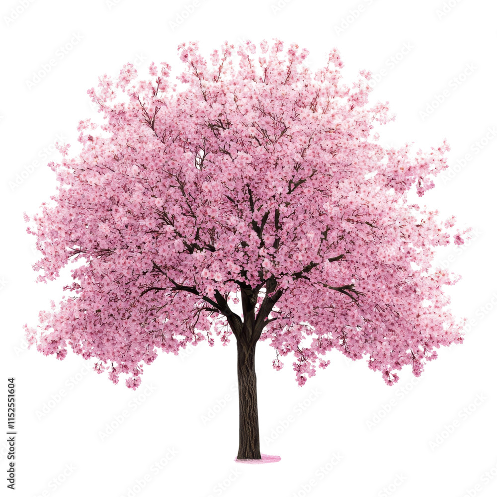 Stunning Full Bloom Pink Cherry Blossom Tree Isolated on Black Background Stunning Full Bloom Pink Cherry Blossom Tree Isolated on Black Background