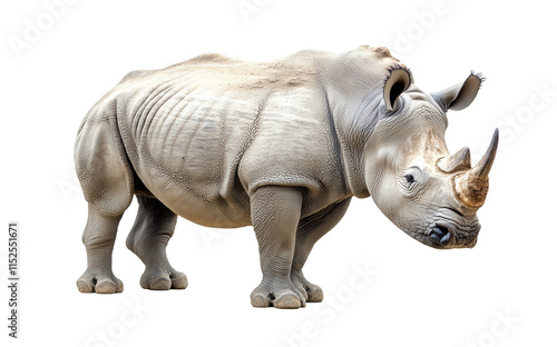 Powerful white rhinoceros with thick skin and prominent horn, isolated on transparent background, endangered species, wildlife conservation, large animal, African wildlife, safari icon photo