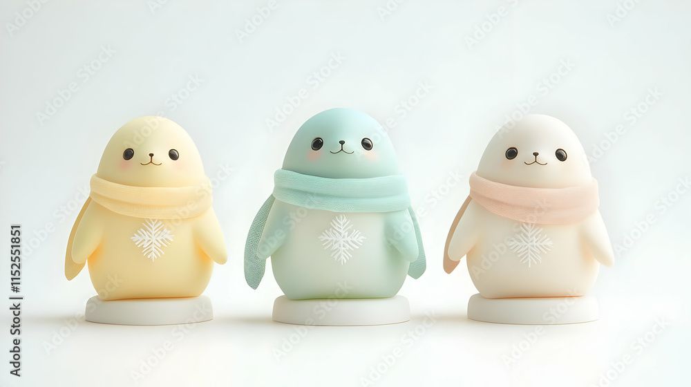 Cute decorative figurines resembling adorable seals in soft pastel colors, perfect for home decor and gift ideas. Cute decorative figurines resembling adorable seals in soft pastel colors, perfect for home decor and gift ideas.