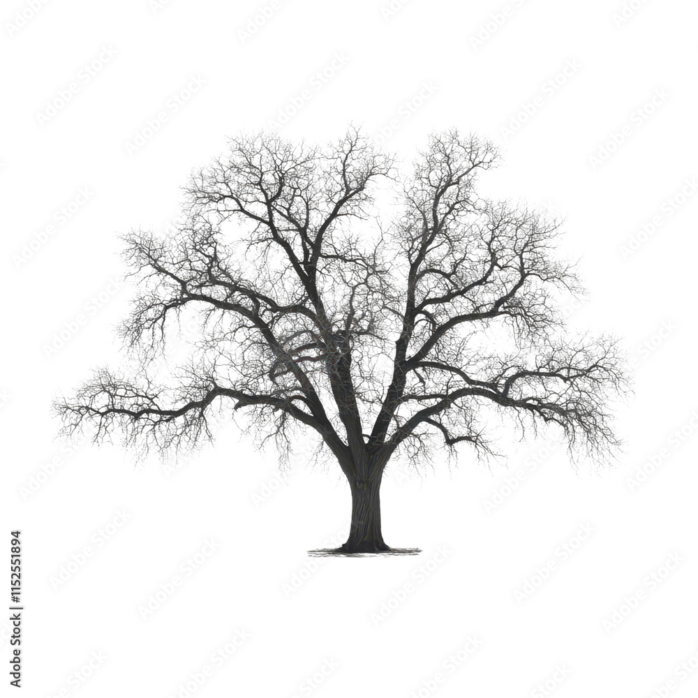 Fototapeta premium Majestic Winter Oak Tree in Monochrome Photograph: A Serene Winter Landscape