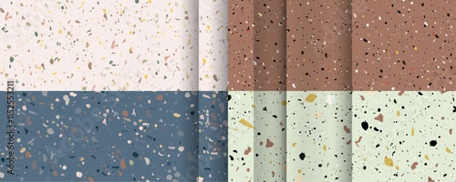 Set Mocha Mousse color 2025 2026 seamless terrazzo patterns. Pattern for ceramics marble natural stone. Vector stock illustration textured shapes
