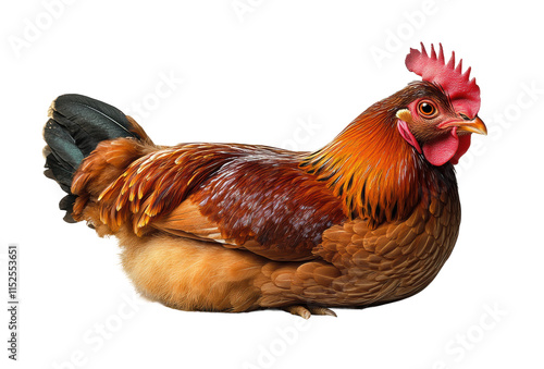 Side view of brown hen standing with detailed feathers, domestic poultry animal perfect for farming, agriculture, and countryside lifestyle isolated on transparent background photo