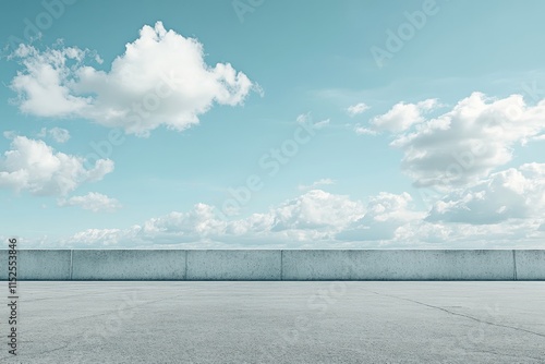 Obraz na płótnie Empty concrete rooftop with blue sky and clouds. w salonie