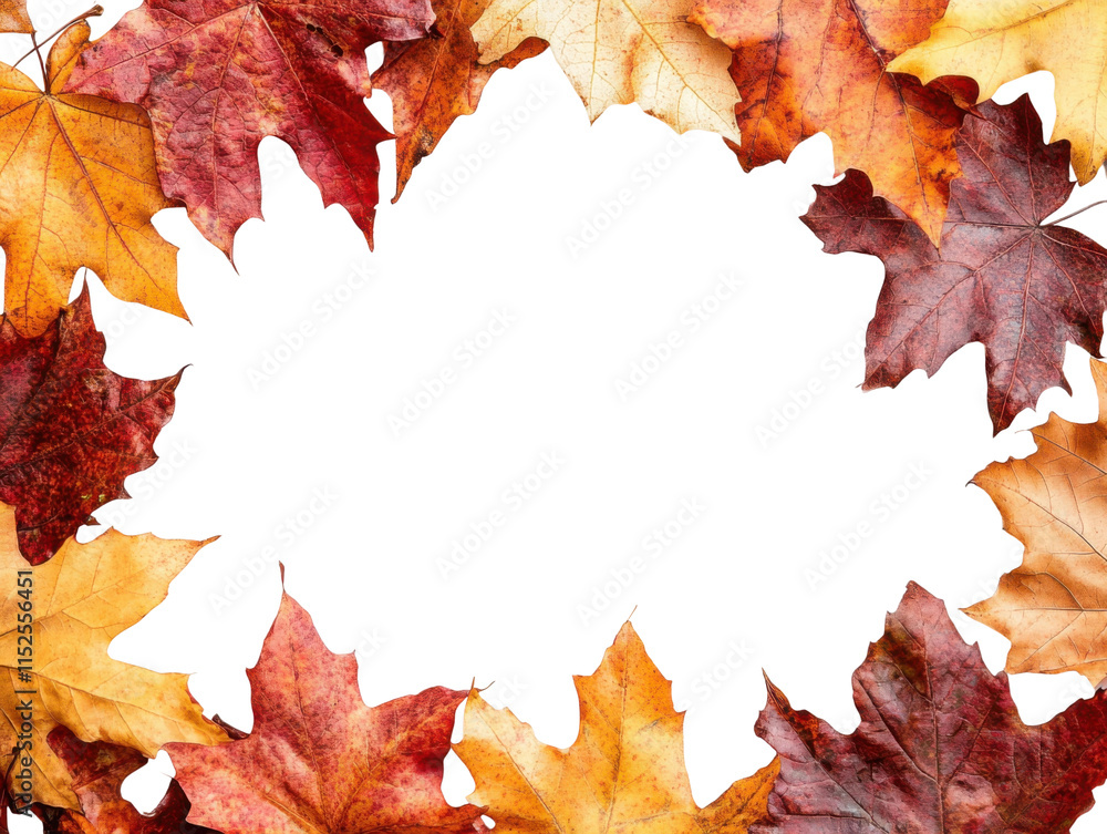 Autumn maple leaves border with vibrant orange, red, and yellow foliage, seasonal frame for fall-themed design, nature background isolated on transparent background Autumn maple leaves border with vibrant orange, red, and yellow foliage, seasonal frame for fall-themed design, nature background isolated on transparent background
