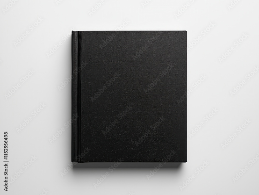 Black hardcover book mockup lying on white table Black hardcover book mockup lying on white table