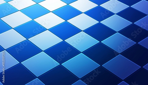 Logo design featuring blue and white squares arranged in a grid pattern, with a checkered flag-like appearance in the top left corner, representing a chessboard or game board. photo