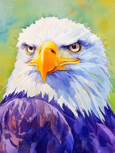 Bald eagle portrait wilderness watercolor artwork vibrant environment close-up wildlife conservation concept photo