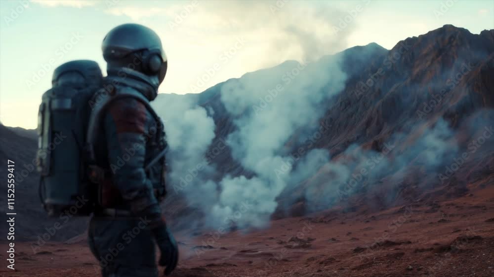 Astronaut Journey on a Foggy Alien World, Mysterious Smoke and Futuristic Atmosphere Astronaut Journey on a Foggy Alien World, Mysterious Smoke and Futuristic Atmosphere