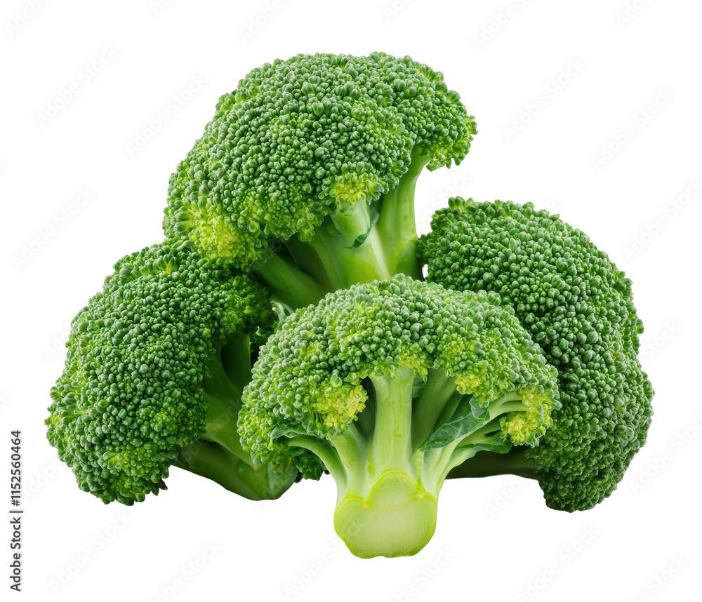 Fresh green broccoli florets with vibrant texture, healthy nutritious vegetable in bunch form, perfect for salads, cooking, or healthy eating isolated on transparent background Fresh green broccoli florets with vibrant texture, healthy nutritious vegetable in bunch form, perfect for salads, cooking, or healthy eating isolated on transparent background