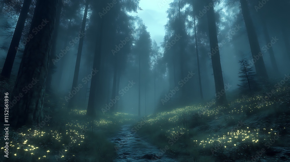 Obraz premium Enchanting Forest Path Glowing With Night Blooms