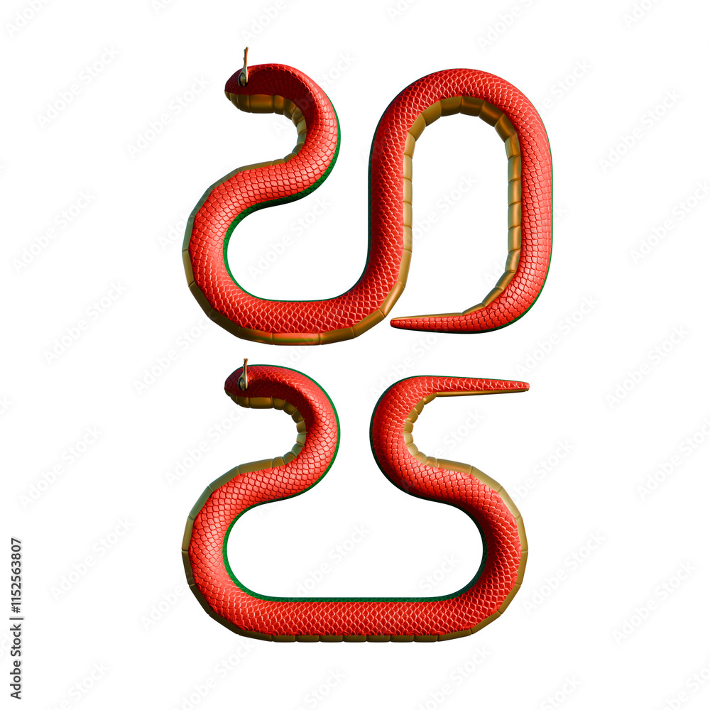 Fototapeta premium 2025 Chinese New Year Of Serpent Front View Vertical Composition 3D Render Illustration