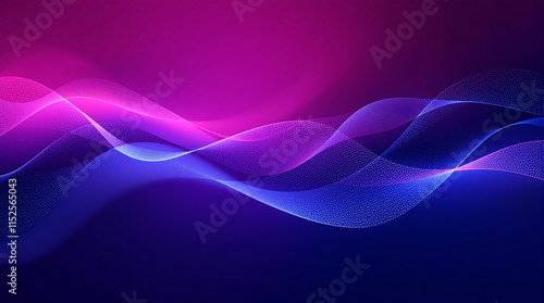 Abstract background with flowing, translucent layers in vibrant blue and purple hues, resembling an aurora or energy waves. Ideal for technology, music, or futuristic design projects.