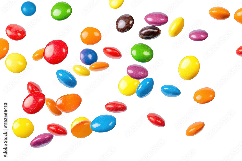 colorful chocolate candies falling and floating against a transparent background colorful chocolate candies falling and floating against a transparent background