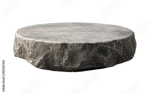 Smooth flat stone platform with rough edges, minimalist natural decor, heavy round rock, sturdy foundation, isolated on transparent background, landscaping or outdoor furniture design photo