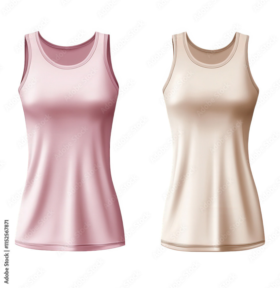 two blank women's tank tops in pink and beige colors two blank women's tank tops in pink and beige colors