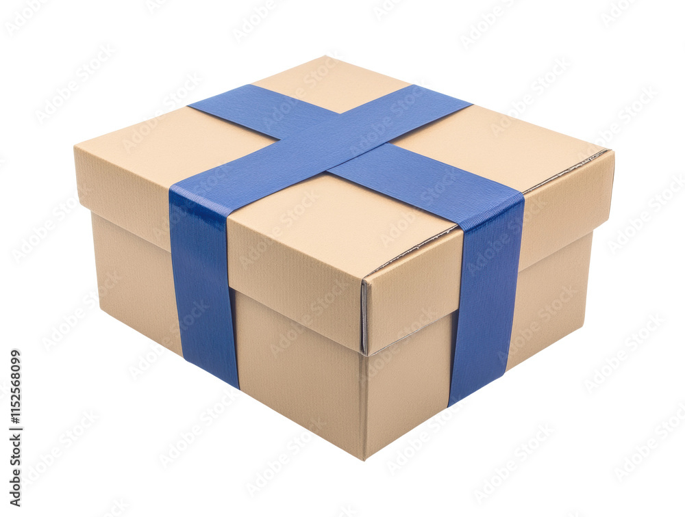 Beige gift box with blue ribbon bow, simple festive packaging design, elegant present wrap for celebrations, birthdays, and holidays isolated on transparent background Beige gift box with blue ribbon bow, simple festive packaging design, elegant present wrap for celebrations, birthdays, and holidays isolated on transparent background