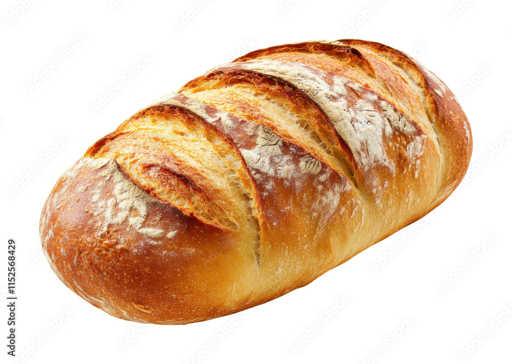 Golden crusted loaf of freshly baked bread with soft fluffy texture, artisanal homemade bread perfect for bakery display, breakfast, or dinner isolated on transparent background Golden crusted loaf of freshly baked bread with soft fluffy texture, artisanal homemade bread perfect for bakery display, breakfast, or dinner isolated on transparent background