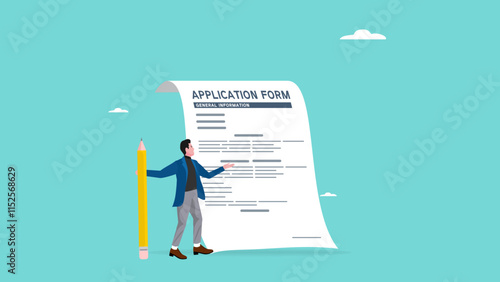 application form, job or internship registration at the company, business man using pencil fills out the application form