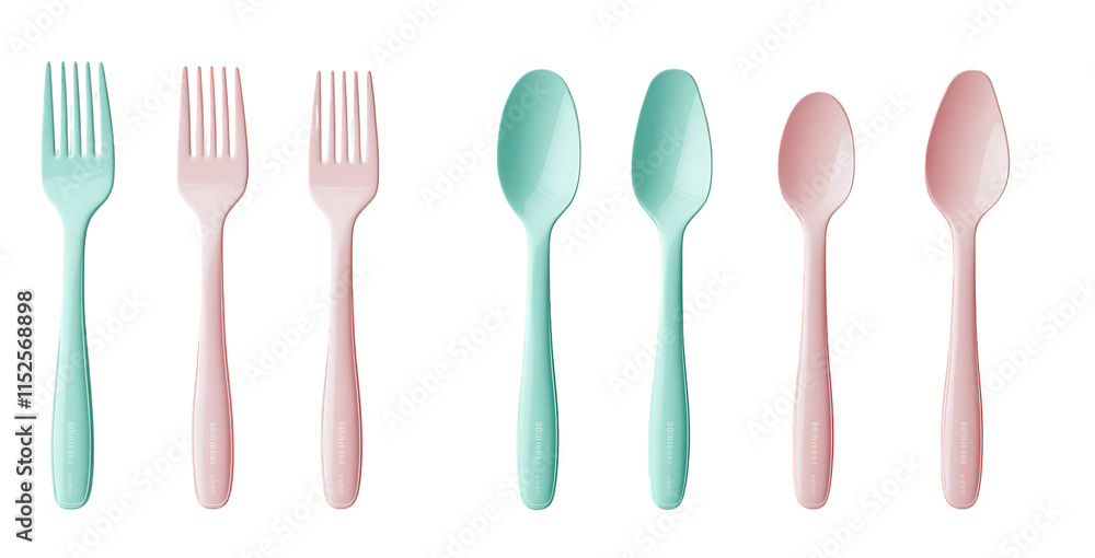 a flat lay of pink and turquoise forks and spoons on a transparent background the utensils are arranged in a row from left to right. with the forks on the left and the spoons on the right a flat lay of pink and turquoise forks and spoons on a transparent background the utensils are arranged in a row from left to right. with the forks on the left and the spoons on the right