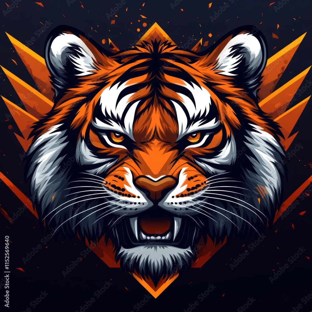 A fierce tiger's head with vibrant colors and sharp features, symbolizing strength and power. A fierce tiger's head with vibrant colors and sharp features, symbolizing strength and power.