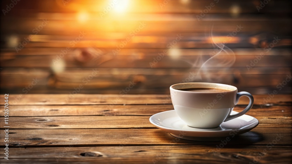 Obraz premium Coffee cup on wooden table, coffee cup on wood