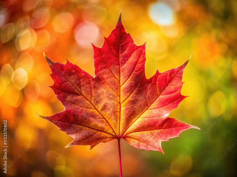 Single, autumnal maple leaf—a striking red portrait showcasing fall foliage's rich color. Single, autumnal maple leaf—a striking red portrait showcasing fall foliage's rich color.