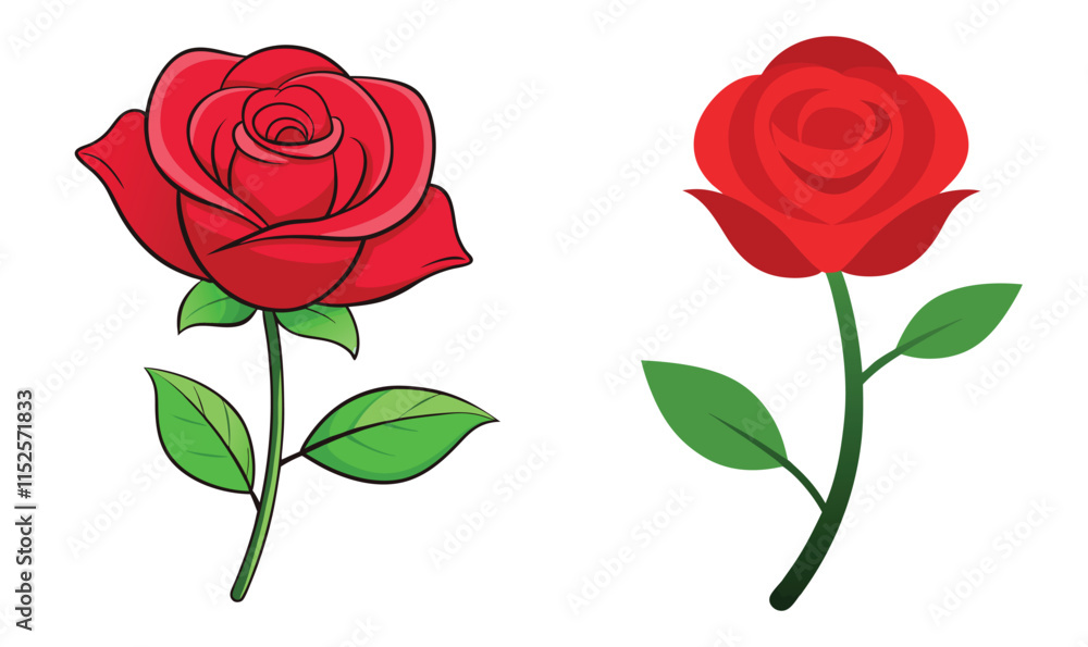red rose with leaves illustration red rose with leaves illustration