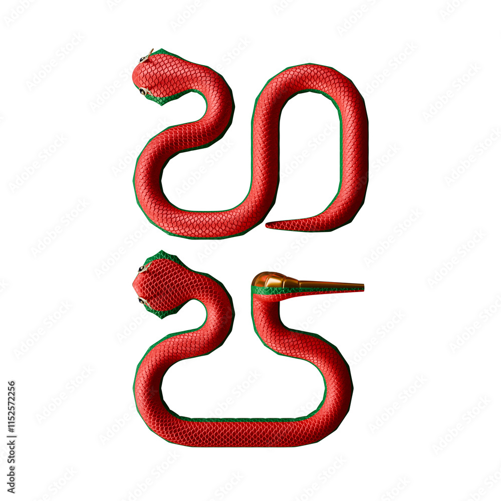 Fototapeta premium 2025 Chinese New Year Of Snake Vertical Composition Top View 3D Render Illustration