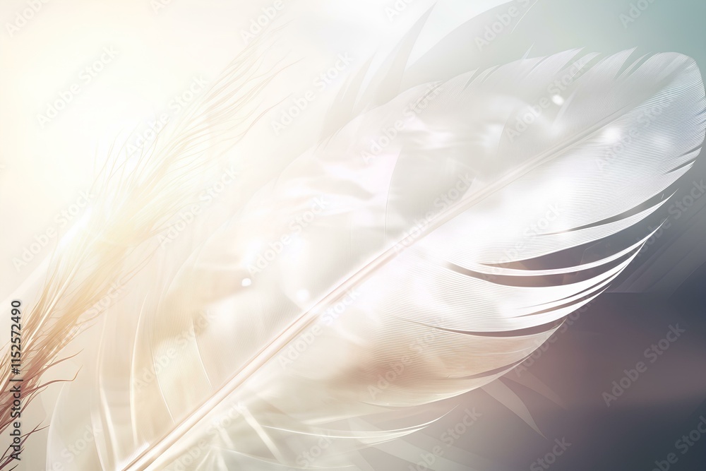 Fototapeta premium white feather on blue background