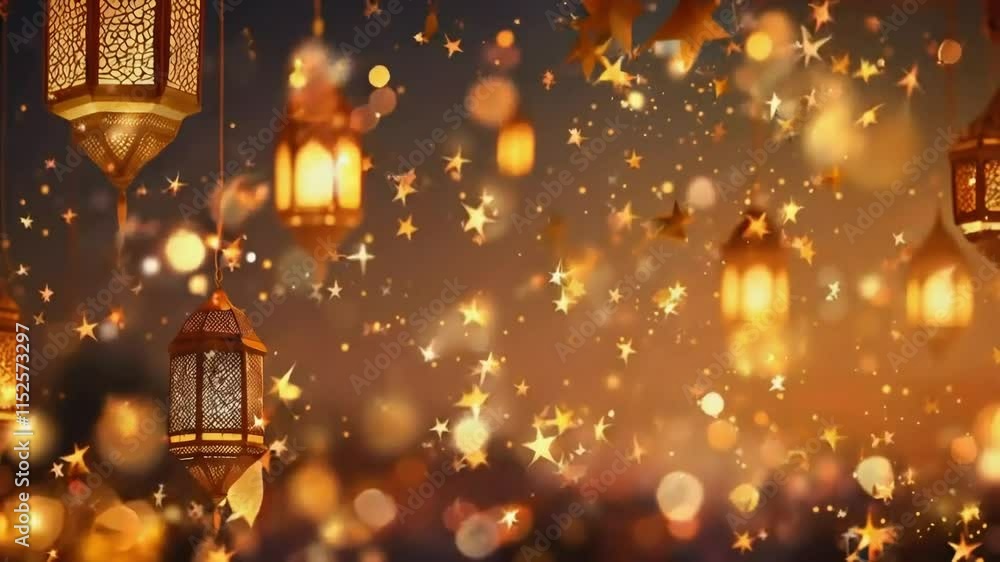Golden Lanterns & Stars: Festive Abstract Background Animation Golden Lanterns & Stars: Festive Abstract Background Animation