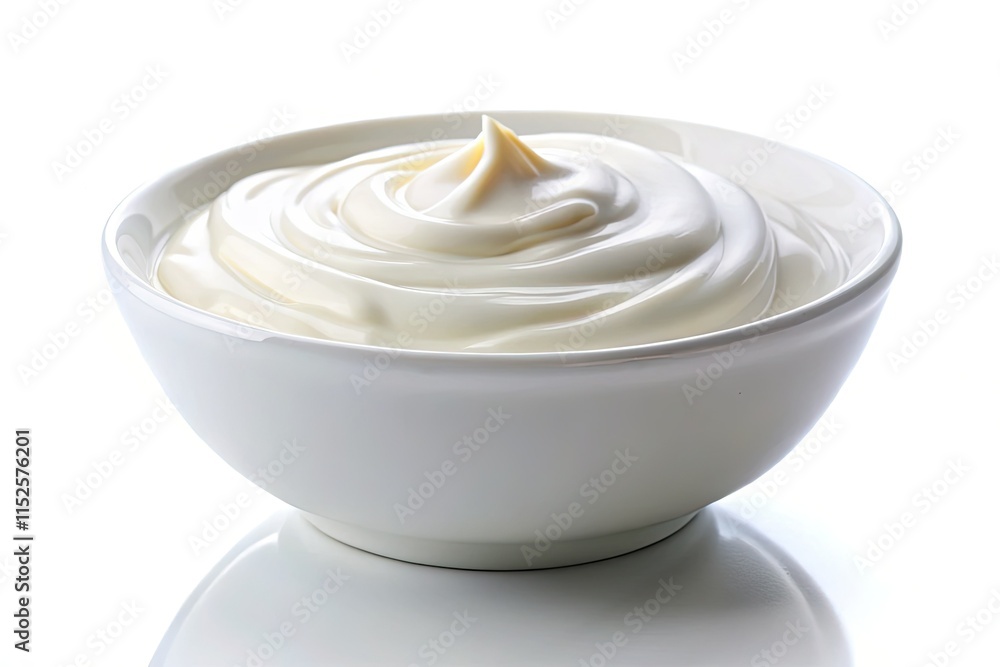 Studio-shot creamy plain yogurt in a white bowl; a healthy, dairy-rich breakfast option, perfectly isolated. Studio-shot creamy plain yogurt in a white bowl; a healthy, dairy-rich breakfast option, perfectly isolated.