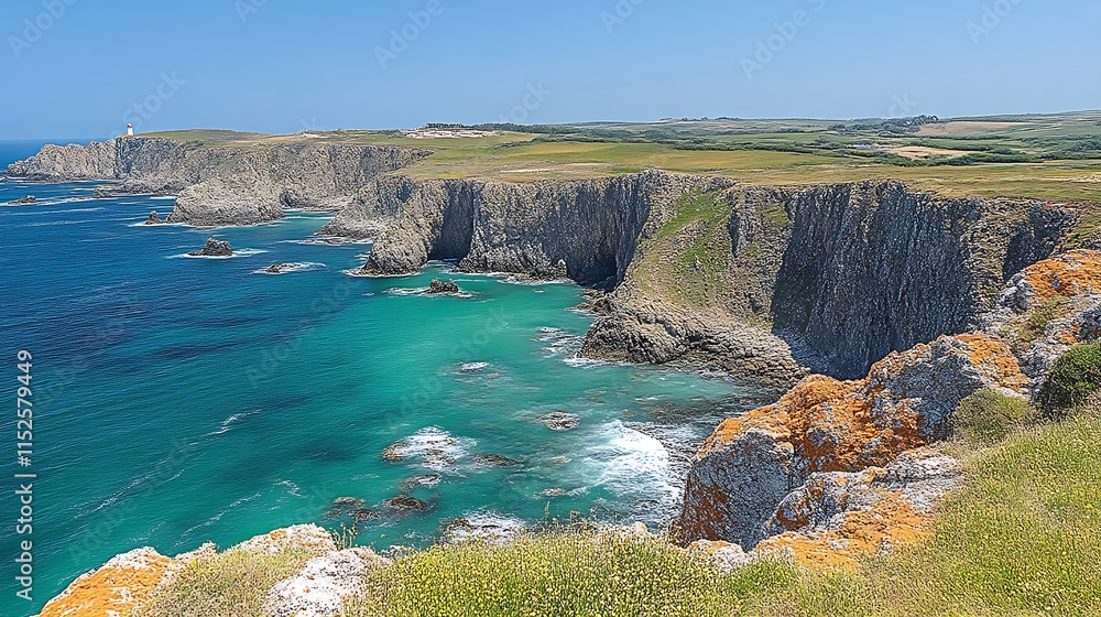 Fototapeta premium Coastal Cliffs Dramatic Ocean View Lighthouse