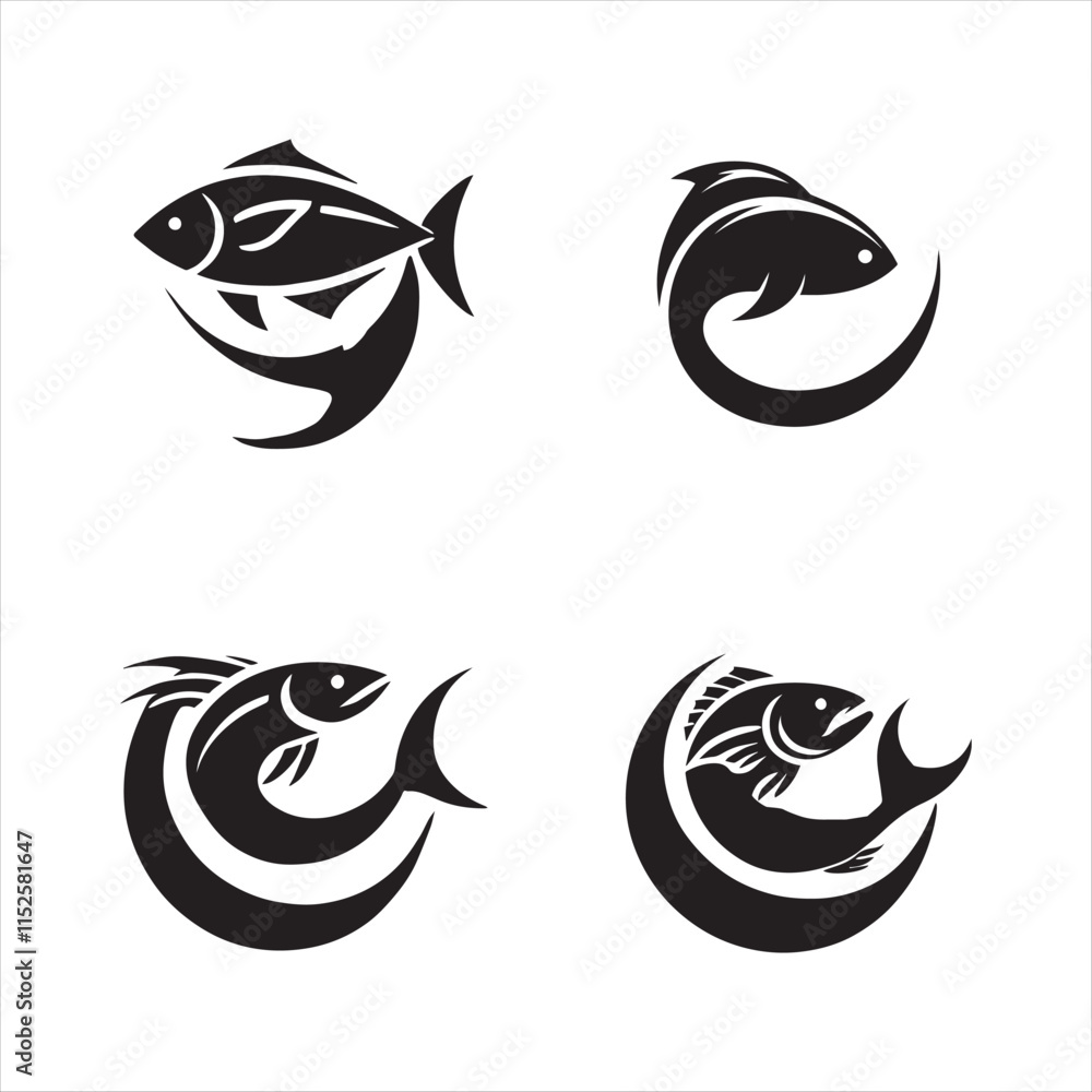 Four Silhouettes of Fish vector eps illustrations on a white background Four Silhouettes of Fish vector eps illustrations on a white background