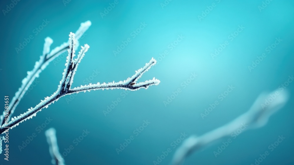 Obraz premium Frosted Branch in Winter Setting with a Soft Blue Background Highlighting the Beauty of Nature's Icy Details and the Tranquility of Cold Seasons