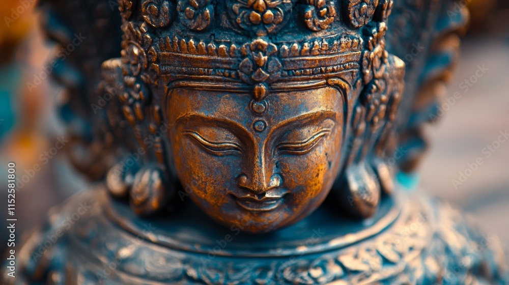 Obraz premium Serene Bronze Buddha Statue Intricate Headpiece