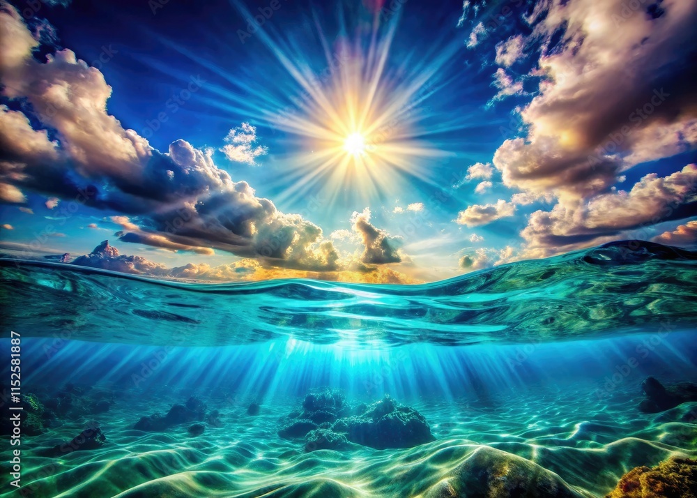 Fototapeta premium Surreal summer sea: vibrant blue, flashing light, a photographic reverie.