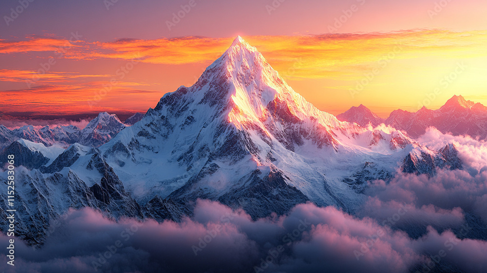 Majestic panoramic view of the summit of Ama Dablam and surrounding snow-capped peaks in Nepal bathed in the warm glow of sunset light showcasing nature's raw beauty and tranquility
Majestic panoramic view of the summit of Ama Dablam and surrounding snow-capped peaks in Nepal bathed in the warm glow of sunset light showcasing nature's raw beauty and tranquility