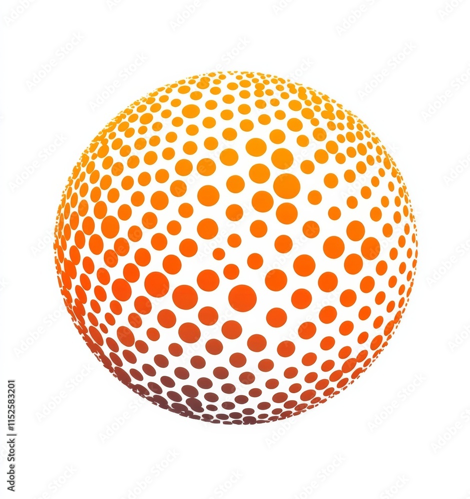 Vector graphic design of orange dots forming a spherical shape with a halftone effect on a white background Vector graphic design of orange dots forming a spherical shape with a halftone effect on a white background
