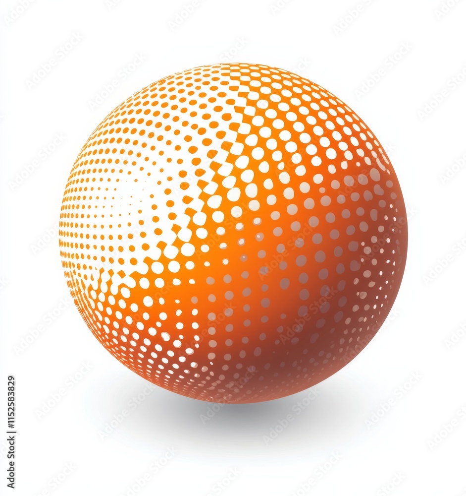 Vector graphic design of orange dots forming a spherical shape with a halftone effect on a white background Vector graphic design of orange dots forming a spherical shape with a halftone effect on a white background